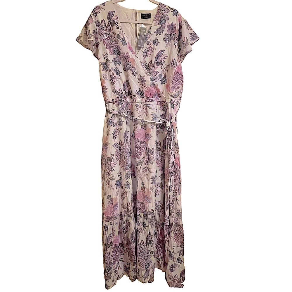 NWT Lane Bryant Cap Flutter Sleeve Surplice Tiered Print Maxi Dress Size 22 - Picture 3 of 13